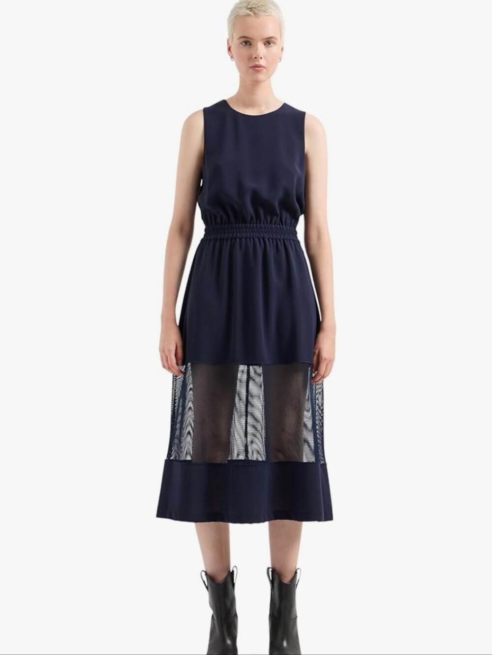 Armani Exchange Navy Sleeveless Maxi Dress with Sheer Mesh Panel. Size 4 - Picture 2 of 14